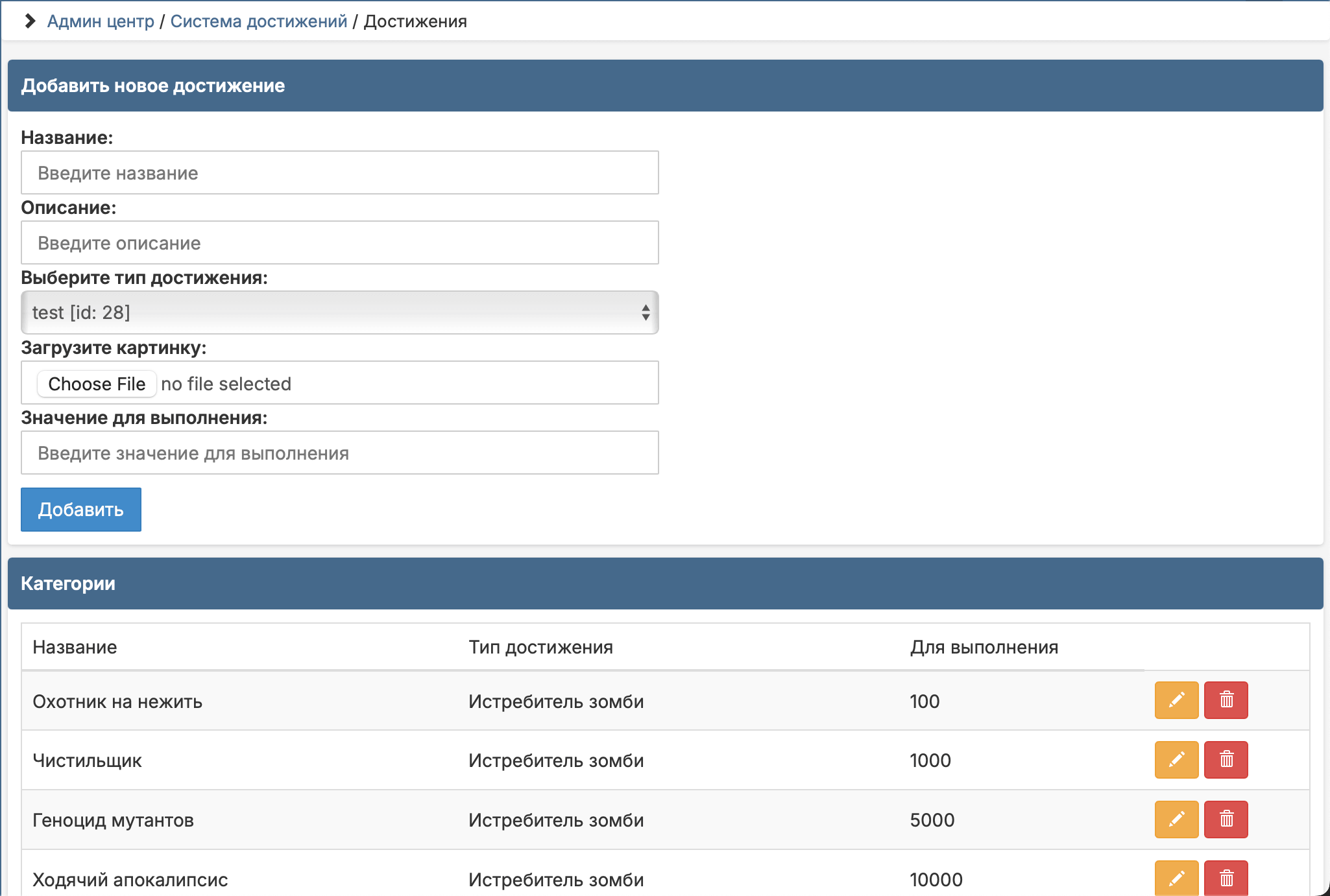 Система достижений | GameCMS